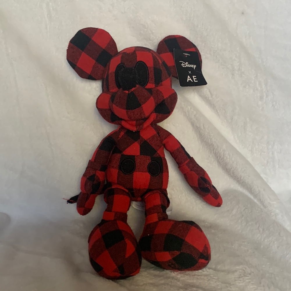 Disney Mickey Mouse X AE American Eagle Special Edition Plush Doll Red Plaid 12"